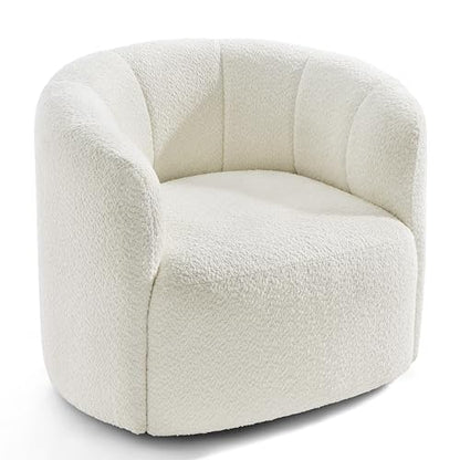 Swivel Accent Chair, No Assembly Required Upholstered Boucle Fabric Barrel Chair for Living Room, Beige - size: swivel chair
