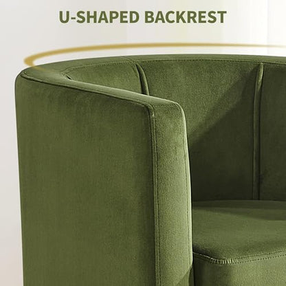 Yaheetech Barrel Accent Chair, Modern Armchair, Olive Green | Soft Velvet Chair with High-Density Foam Seat, Upholstered Barrel Sofa Chair for Living Room Bedroom Waiting Room - color: Olive Green, size: Set of 1