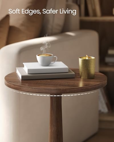 VASAGLE Round Side Table, Small Drink End Table, Solid Wood Leg | Accent Nightstand, Mid-Century Modern, for Living Room Bedroom, Chestnut Walnut, MARIEL Collection, ULET293KX01S - color: Chestnut Walnut, size: Round