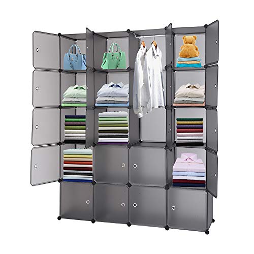 VINGLI Cube Storage Organizer, Plastic Closet Cabinet, DIY Plastic Modular Book Shelf Unit, Cube Shelves with Doors and Hanging Rods