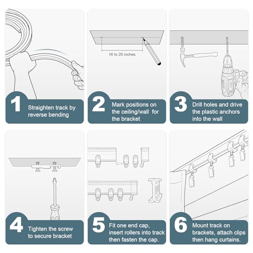 KOLAKO Flexible Bendable Curtain Track Ceiling Wall Mount 12Ft Sliding Ceiling Curtain Track System for RV Bay Shower Curtain Rods, White - color: White, size: 12Ft