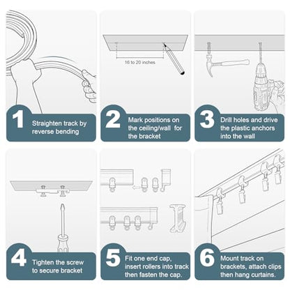 KOLAKO Flexible Bendable Curtain Track Ceiling Wall Mount 12Ft Sliding Ceiling Curtain Track System for RV Bay Shower Curtain Rods, White - color: White, size: 12Ft