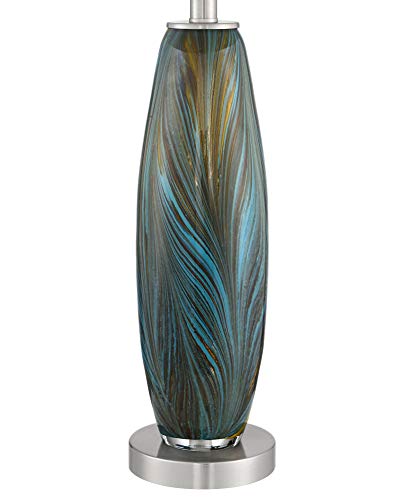 Azure 29 1/2" Tall Table Lamps Set of 2 Blue Art Glass Modern Brown | Colors May Vary. Handcrafted Living Room Bedroom House Bedside Nightstand Home Office Family White Drum Shade - color: Blue Brown