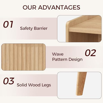MAHANCRIS Natural Nightstand with Charging Station, Modern Bedside Table with Drawer and Storage Shelf, End Side Table with Solid Wood Legs, Night Stand, Living Room, Bedroom, Small Space, ETNA61E01 - color: Natural