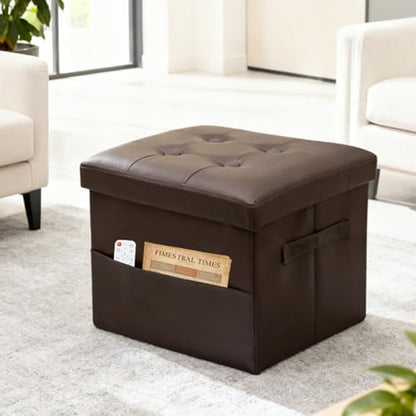 ALASDO Storage Ottoman Footrest Stool Small Ottoman with Storage Foldable Ottomans Foot Rest Footstool Bench for Living Room 17x13x13inches Brown - color: Brown