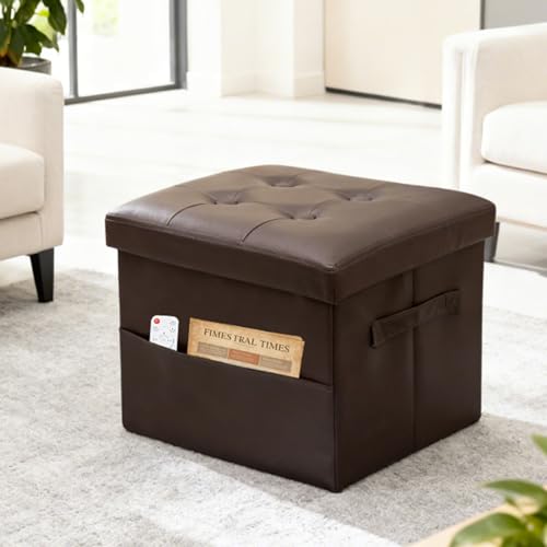 ALASDO Storage Ottoman Footrest Stool Small Ottoman with Storage Foldable Ottomans Foot Rest Footstool Bench for Living Room 17x13x13inches Brown - color: Brown