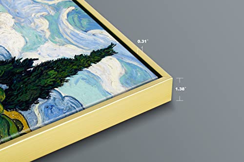 Wieco Art 프레임 벽 아트 캔버스 반 고흐의 사이프러스가 있는 밀밭 프린트 회화 복제 추상 삽화 벽 장식용 골든 프레임 - size: 16"L x 12"W