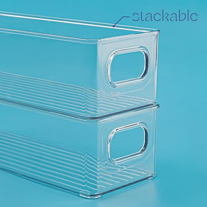 Plastic Food Storage 4 Pack Clear Container Bin with Handles for Organizing Kitchen, Pantry, Fridge, Freezer, Pantry,Bathroom. 10"x4"3" - size: 10x4x3
