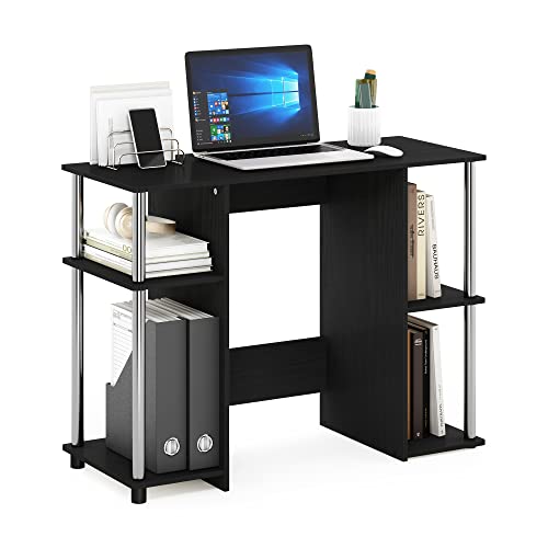 Furinno Jaya Computer Study Desk, Americano/Stainless Steel | Open Storage, Computer Study Desk, Office Desk, Stainless Steel, for Home Office, Bedroom, Dorm - color: Americano/Stainless Steel