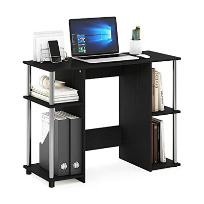 Furinno Jaya Computer Study Desk, Americano/Stainless Steel | Open Storage, Computer Study Desk, Office Desk, Stainless Steel, for Home Office, Bedroom, Dorm - color: Americano/Stainless Steel