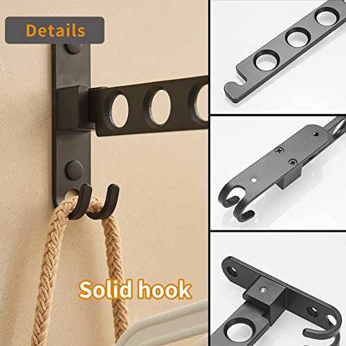 JOOM Wall Mounted Clothes Drying Rack, Black, 2 Pack | Folding Clothes Hanger for Laundry Room, Retractable wall hanger folds flat, saves space in closets, bathrooms, Small Spaces - size: Two pack