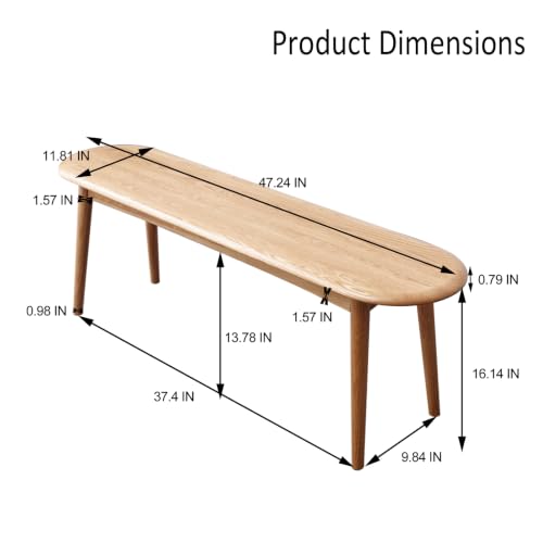47 Inch Solid Oak Narrow Dining Bench, Natural Finish – Space-Saving Skinny Bench for Kitchen, Entryway & Living Room - size: 47 Inch