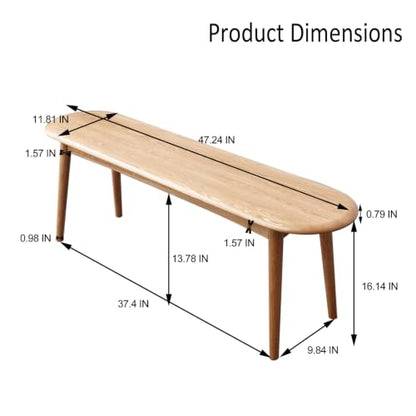 47 Inch Solid Oak Narrow Dining Bench, Natural Finish – Space-Saving Skinny Bench for Kitchen, Entryway & Living Room - size: 47 Inch