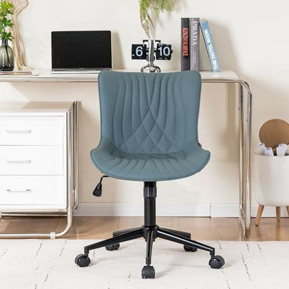YOUNIKE Office Chair Armless Faux Leather Desk Chair, Grayish Green | Home Office Computer Task Chair, Modern Upholstered Vanity Chair, Adjustable Swivel Rolling Office Chairs - color: Grayish Green