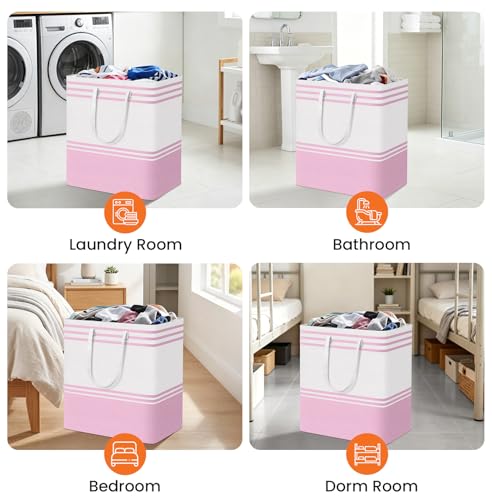 TranquilRelax 3-Pack Laundry Basket, Laundry Hamper, Pink-100L | Freestanding＆Water-Resistant Laundry Hamper, Collapsible Tall Clothes Hamper with Carry Handles for Clothes, Laundry Basket - color: Pink, size: 100L