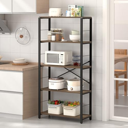 5 Tier Tall Bookshelf, Industrial Bookshelves and Bookcases, Modern Rustic Wood and Metal Book Shelf for Bedroom, Living Room and Home Office, Oak - color: Oak, size: 5-Tier