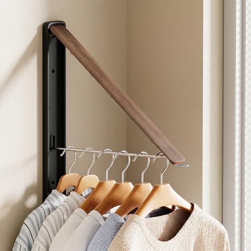 Clothes Drying Rack, Laundry Room Wall Mounted Retractable Clothes Hanger Drying Rack, Laundry Clothing Drying Rack Folding Indoor or Outdoor, Easy Installation Aluminium Dryer, 1pcs(Wood) - color: Wood 1 Pack