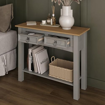 Solid Wood Hall Table Console 34.49" W, 12.64" D, 28.82" H - Farmhouse Entryway Table with 2 Drawers, Office Hallway Foyer, Wooden Storage, Cupboard Console Table - color: Grey