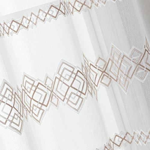 SLEEP ZONE Sheer Curtains for Living Room and Bedroom, Embroidered Sheer Curtains White Sheer Curtain 42 × 63 inch Length of 2 Panels, Off-White Lattice - color: White Lattice, size: 42"W×63"L