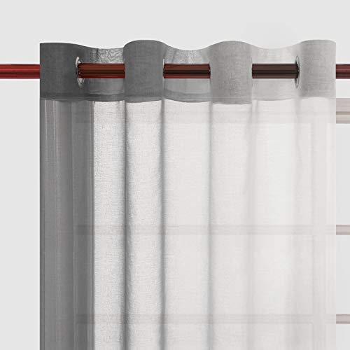 DWCN Grey Ombre Sheer Curtains - Faux Linen Semi Voile Gradient Bedroom and Living Room Curtains, Set of 2 Grommet Top Window Drape Panels, 52 x 63 Inch Length - color: Grey, size: 52"W x 63"L (Pack of 2)