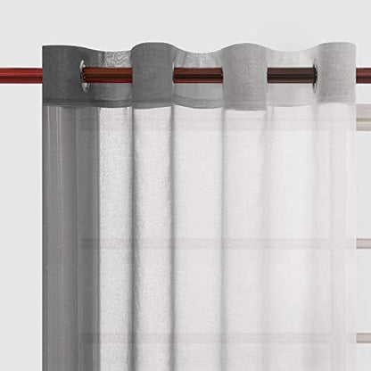 DWCN Grey Ombre Sheer Curtains - Faux Linen Gradient Grommet Top Semi Voile Bedroom and Living Room Curtains, Set of Window Curtain Drapes, 52 x 72 Inch Length - color: Grey, size: 52"W x 72"L (Pack of 2)