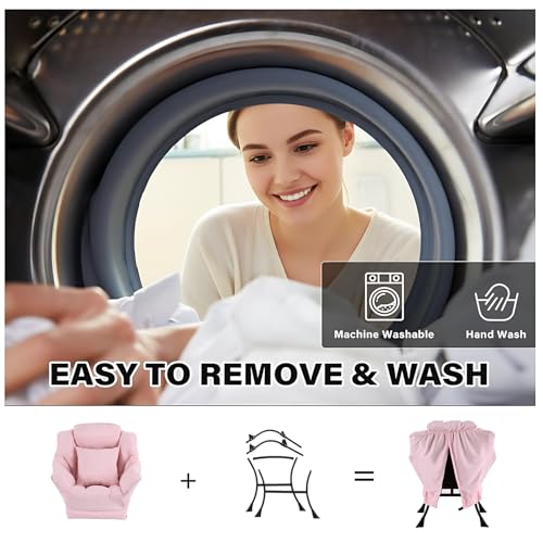 Lazy Chair, Comfy Reading Chair for Bedroom，Pink | Comfy Bedroom Accent Chair with Washable Removable Cover and extra throw pillow for Living Room Dorm - color: Peach Pink-single