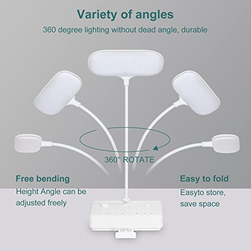 LED Desk Lamp with 2 USB Charging Port and 4 AC Power Outlet - 3 Lighting Modes, Adjustable Gooseneck, Eye-Caring Small White Table Lamp for Home Office College Dorm Room Essentials