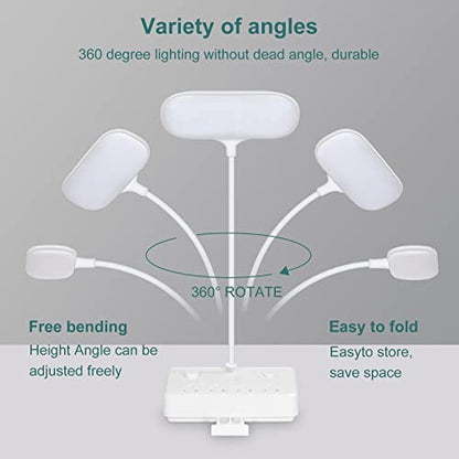 LED Desk Lamp with 2 USB Charging Port and 4 AC Power Outlet - 3 Lighting Modes, Adjustable Gooseneck, Eye-Caring Small White Table Lamp for Home Office College Dorm Room Essentials