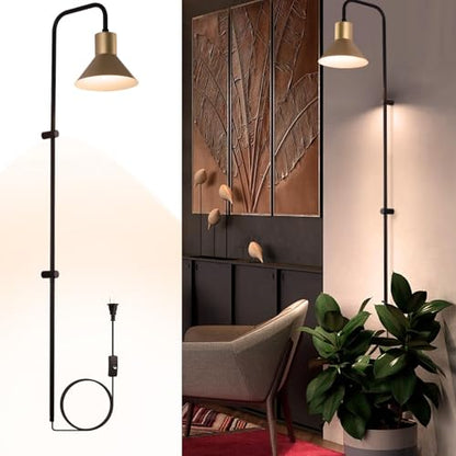 Plug in Wall Sconce with Switch, Indoor Horn Cover Wall Mounted Lamp with E26 Base, Long Wall Light for Bedroom Living Room Study Hallway Bedside（1PCS） - color: Black