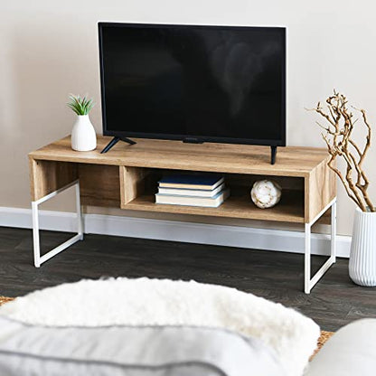Household Essentials Coastal Oak & White Iron Wrap TV Stand - color: Coastal Oak Finish, style: TV Stand