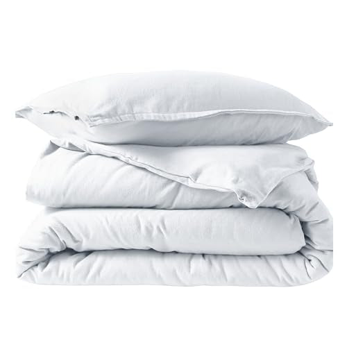 Bare Home Flannel Duvet Cover Set (Twin/Twin XL, White) | 100% Cotton, Velvety Soft, Heavyweight, Premium Flannel, Double Brushed, Includes Sham Pillow Cover - color: 01 - White (No Comforter), size: Twin/Twin XL