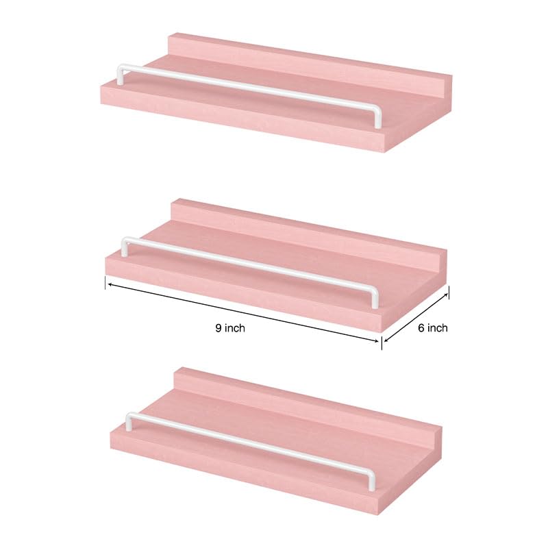 RYOFOBETTO Small Floating Shelf, 6X9 Inches Farmhouse Wall Shelves for Living Room, Bedroom, Picture Frames, Plants, Kitchen, Set of 3 (Pink and White) - color: Pink and White, size: 9"