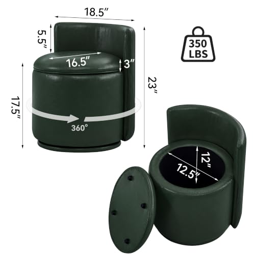 Leather Vanity Chair with Storage, 360° Swivel Makeup Chair, Dark Green | Modern Vanity Stool with Pleated Back, No Assembly Barrel Upholstered Closet PU Stool for Bedroom, Dressing Room, Living Room - color: Dark Green-pu, size: Regular