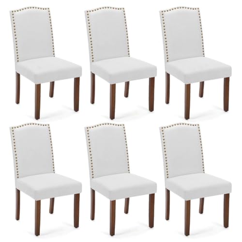 Kitchen Chairs Set of 6 Modern Upholstered Fabric Seat with Nailhead Trim and Ergonomic Lumbar Support for Living Room and Rustic Farmhouse Dining Area, Grey - color: Grey, style: set of 6