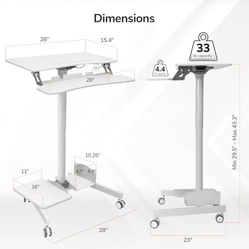 Mount-It! Mobile Computer Cart, Height-Adjustable Rolling Workstation with 28" Desktop, Keyboard Tray, Storage Shelves & Locking Wheels, Mobile Computer Stand for Office, Classroom, or Home