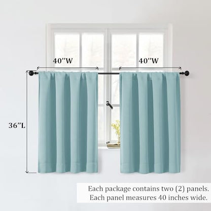 Sally Aqua Kitchen Curtains 36 Inch Length 2 Panels Set, Half Window Rod Pocket Privacy Room Darkening Blackout Curtain Tiers for Kitchen Bathroom, 2 Pcs Each W40 x L36 Inch - color: Aqua, size: 40"W x 36"L (Pack of 2)