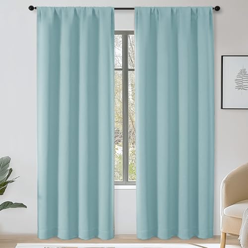 Sally Aqua Blackout Curtains 84 Inches Long 2 Panels Set for Bedroom Living Room, Solid Thermal Insulated Privacy Room Darkening Window Treatment Drapes, 2 Pcs Each W40 x L84 Inch - color: Aqua, size: 40"W x 84"L (Pack of 2)