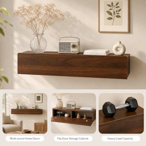 31.5'' Floating Console Table, Solid Wood Wall Mounted Entryway Table with Storage, Narrow Modern Hallway Table for Entryway & Front Hall - Walnut