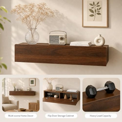 31.5'' Floating Console Table, Solid Wood Wall Mounted Entryway Table with Storage, Narrow Modern Hallway Table for Entryway & Front Hall - Walnut