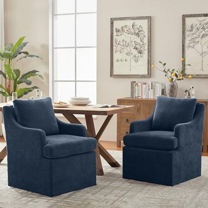 VKNOW Upholstered Dining Chairs Set of 2, Dining Room Chairs with Casters | Modern Rolling Dining Chairs with Armrest, Soft Chenille Fabric, Washable Cover, Easy Assembly, Living Room, Bedroom, Blue - color: Blue, size: 2