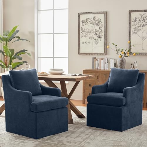 VKNOW Upholstered Dining Chairs Set of 2, Dining Room Chairs with Casters | Modern Rolling Dining Chairs with Armrest, Soft Chenille Fabric, Washable Cover, Easy Assembly, Living Room, Bedroom, Blue - color: Blue, size: 2