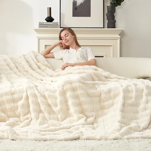 Cozy Bliss Fluffy Faux Fur Throw Blanket for Couch,Warm Cozy Soft Cream White Throw Blankets for Sofa Bed Living Room,50x60 Inches - color: Cream White, size: Throw(50" x 60")