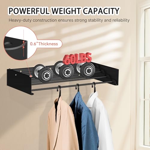 Laundry Drying Rack Wall Mounted Clothes Drying Rack Black,23.6" | Collapsible Drying Rack With 4 Aluminum Rods and Drilling Template Long Screwdriver Bit 60 lbs Capacity - color: Black, size: 23.6"