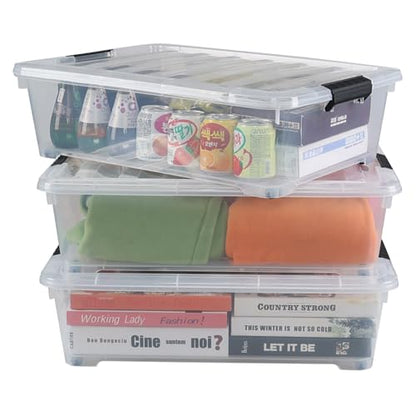 Hespama 25 Quart Clear Plastic Underbed Storage Bin with Wheels, 3 Pack - size: 25 Qt