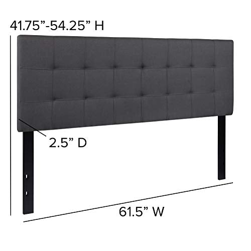 EMMA + OLIVER Dark Gray Queen Quilted Tufted Headboard | Adjustable Bed Rail Slots, Fabric Upholstered - color: Dark Gray, size: Queen