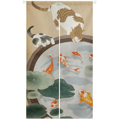 Ofat Home Cat and Fish Japanese Noren Doorway Curtain,Closet Curtain, Custom Panel Curtain Wall Tapestry Hanging Window Noren, 85x150cm - color: Cat and Fish