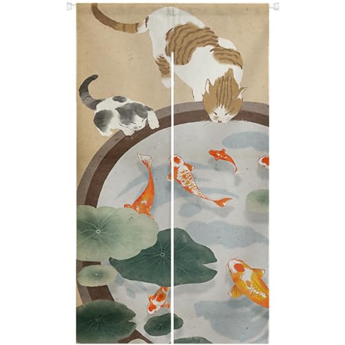 Ofat Home Cat and Fish Japanese Noren Doorway Curtain,Closet Curtain, Custom Panel Curtain Wall Tapestry Hanging Window Noren, 85x150cm - color: Cat and Fish