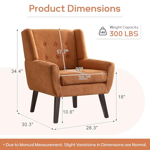 HUIMO Accent Chair for Living Room,Upholstered Button Fabic Armchair Chair | Mid Century Modern Tufted Armchair with Fabric,Comfy Arm Chairs for Club Living Room Reading Bedroom,Waiting Room Orange - color: Orange