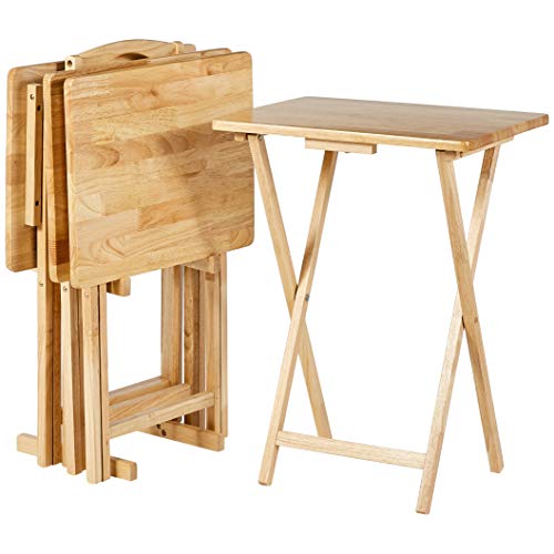 Amazon Basics Classic Foldable TV Dinner Tray Table with Storage Rack, 14.6 L x 19 W x 26 H inch, Natutral, 4-Pack - color: Natural