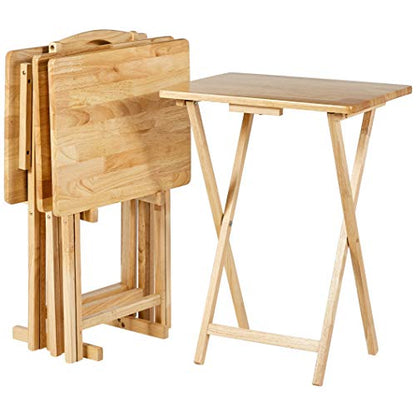 Amazon Basics Classic Foldable TV Dinner Tray Table with Storage Rack, 14.6 L x 19 W x 26 H inch, Natutral, 4-Pack - color: Natural